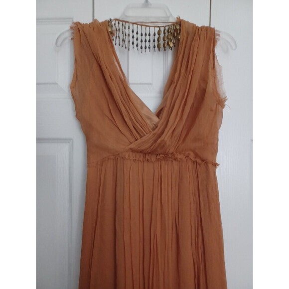 CRIS BARROS Long ORANGE  dress with SILK lining Beads antique inserts Size 38 - Picture 14 of 16